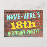 [ Thumbnail: Brick Wall Graffiti Inspired 18th Birthday + Name Invitation ]