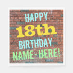 [ Thumbnail: Brick Wall Graffiti Inspired 18th Birthday + Name Paper Napkin ]