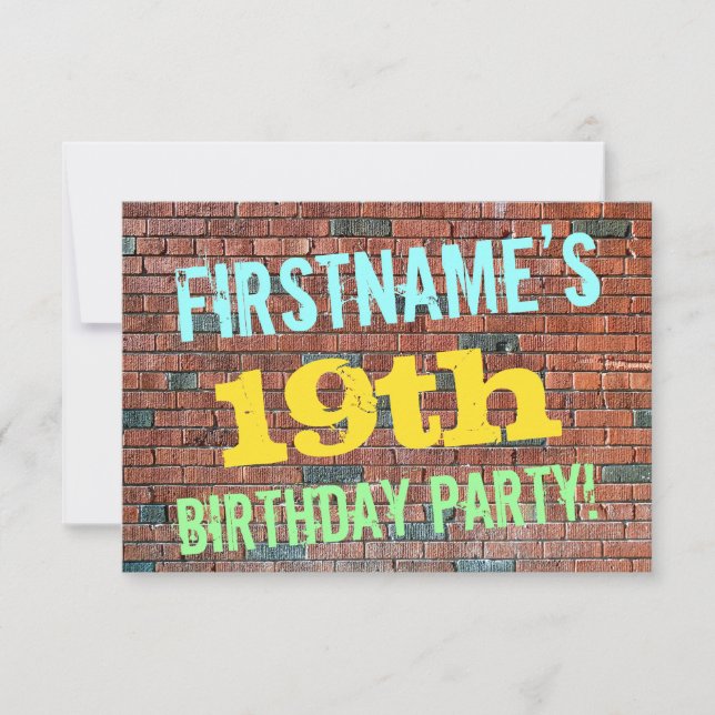 Brick Wall Graffiti Inspired 19th Birthday + Name Invitation (Front)