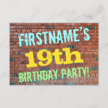 [ Thumbnail: Brick Wall Graffiti Inspired 19th Birthday + Name Invitation ]
