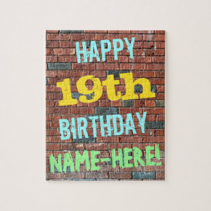 Brick Wall Graffiti Inspired 19th Birthday + Name Jigsaw Puzzle