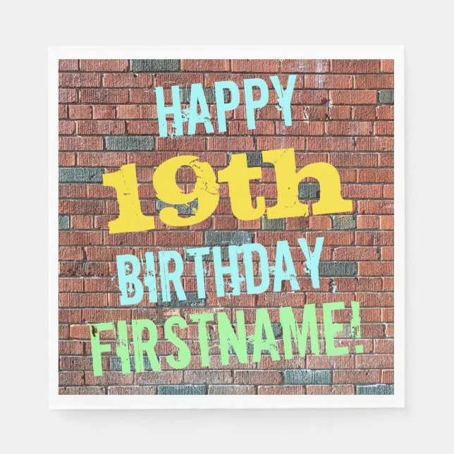 Brick Wall Graffiti Inspired 19th Birthday + Name Napkins (Front)