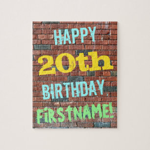 Brick Wall Graffiti Inspired 20th Birthday + Name Jigsaw Puzzle
