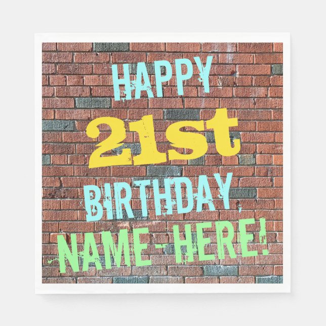 Brick Wall Graffiti Inspired 21st Birthday + Name Napkins (Front)