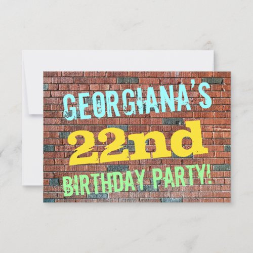 Brick Wall Graffiti Inspired 22nd Birthday  Name Invitation