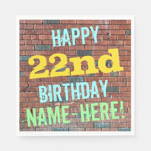 Brick Wall Graffiti Inspired 22nd Birthday  Name Napkins