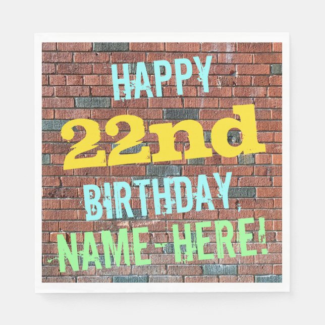 Brick Wall Graffiti Inspired 22nd Birthday + Name Napkins (Front)