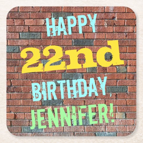 Brick Wall Graffiti Inspired 22nd Birthday  Name Square Paper Coaster