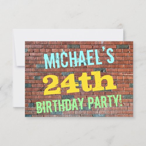 Brick Wall Graffiti Inspired 24th Birthday  Name Invitation