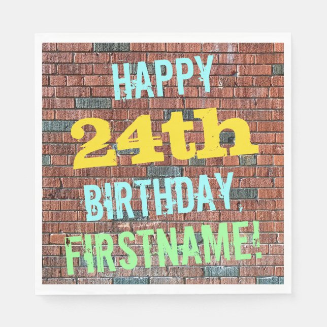Brick Wall Graffiti Inspired 24th Birthday + Name Napkins (Front)