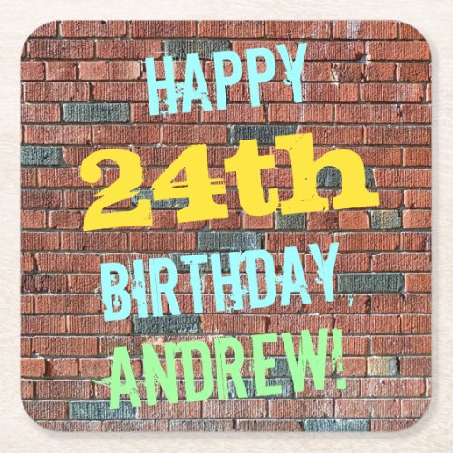 Brick Wall Graffiti Inspired 24th Birthday  Name Square Paper Coaster