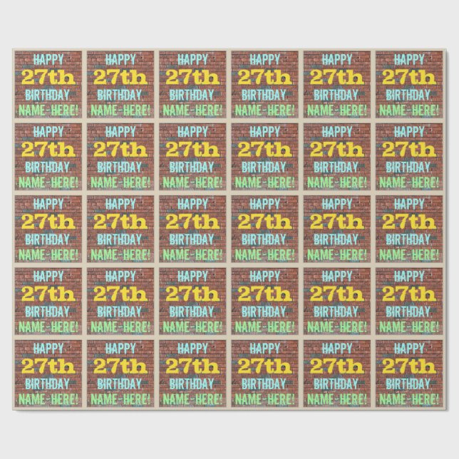 Brick Wall Graffiti Inspired 27th Birthday + Name Wrapping Paper (Flat)