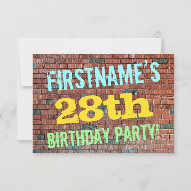 Brick Wall Graffiti Inspired 28th Birthday + Name Invitation (Front)
