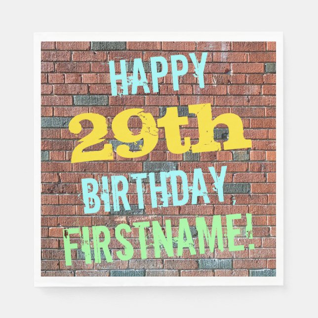 Brick Wall Graffiti Inspired 29th Birthday + Name Napkins (Front)