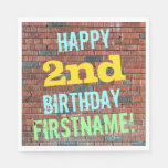[ Thumbnail: Brick Wall Graffiti Inspired 2nd Birthday + Name Paper Napkin ]