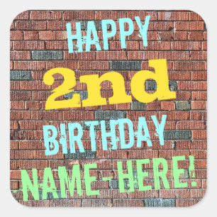 Brick Wall Graffiti Inspired 2nd Birthday + Name Square Sticker