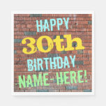 [ Thumbnail: Brick Wall Graffiti Inspired 30th Birthday + Name Paper Napkin ]