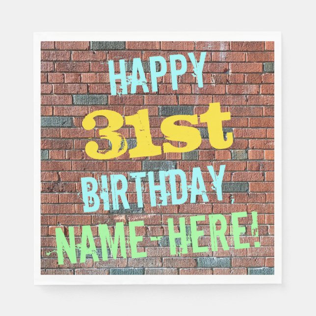 Brick Wall Graffiti Inspired 31st Birthday + Name Napkins (Front)