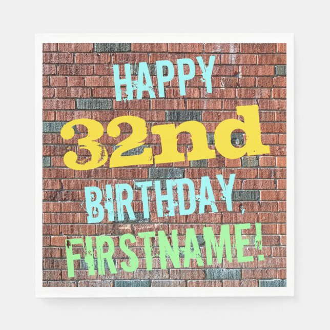 Brick Wall Graffiti Inspired 32nd Birthday + Name Napkins (Front)