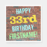 [ Thumbnail: Brick Wall Graffiti Inspired 33rd Birthday + Name Napkins ]
