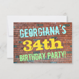 Brick Wall Graffiti Inspired 34th Birthday + Name Invitation