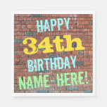 [ Thumbnail: Brick Wall Graffiti Inspired 34th Birthday + Name Napkins ]