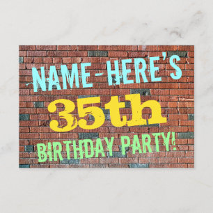 Brick Wall Graffiti Inspired 35th Birthday + Name Invitation