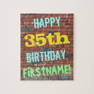 Brick Wall Graffiti Inspired 35th Birthday + Name Jigsaw Puzzle