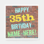 [ Thumbnail: Brick Wall Graffiti Inspired 35th Birthday + Name Napkins ]