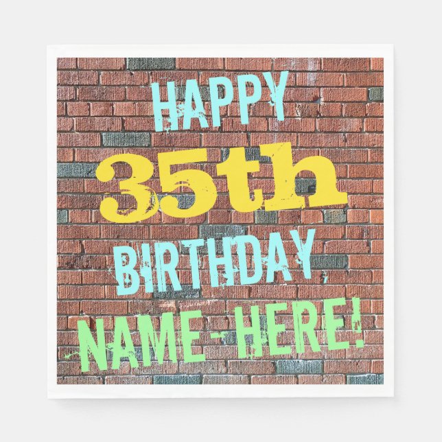 Brick Wall Graffiti Inspired 35th Birthday + Name Paper Napkins (Front)