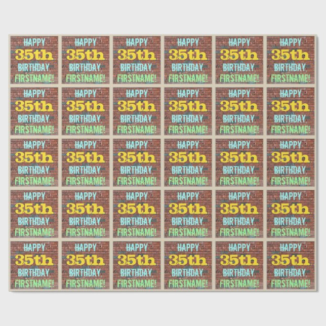 Brick Wall Graffiti Inspired 35th Birthday + Name Wrapping Paper (Flat)
