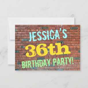 Brick Wall Graffiti Inspired 36th Birthday + Name Invitation