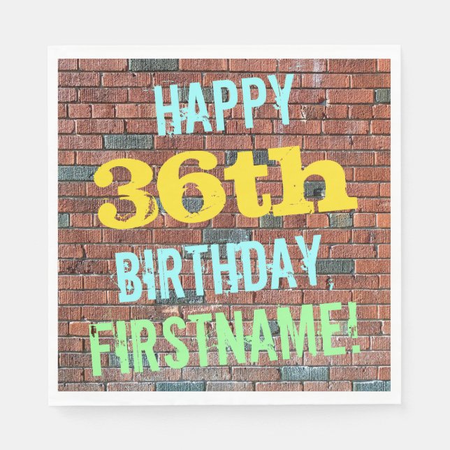 Brick Wall Graffiti Inspired 36th Birthday + Name Napkins (Front)