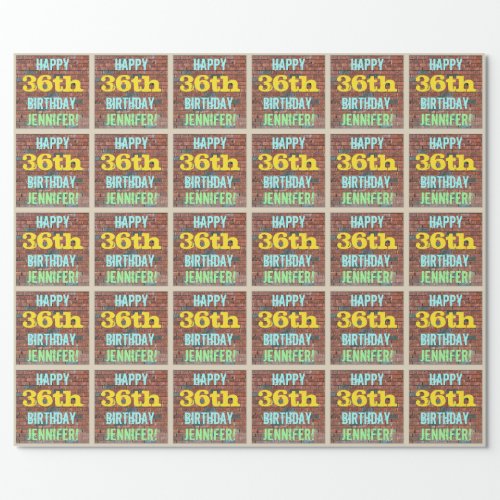 Brick Wall Graffiti Inspired 36th Birthday  Name Wrapping Paper