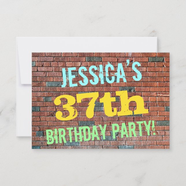 Brick Wall Graffiti Inspired 37th Birthday + Name Invitation (Front)