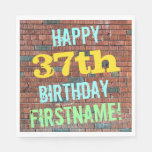 [ Thumbnail: Brick Wall Graffiti Inspired 37th Birthday + Name Napkins ]