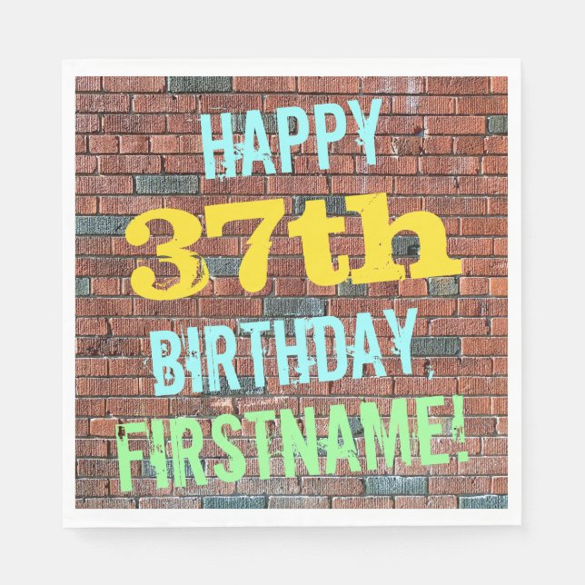 Brick Wall Graffiti Inspired 37th Birthday + Name Napkins (Front)