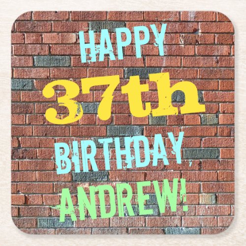 Brick Wall Graffiti Inspired 37th Birthday  Name Square Paper Coaster