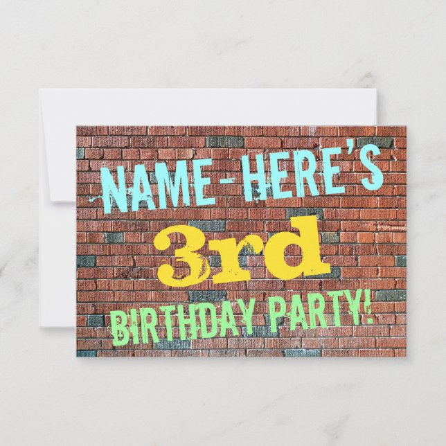 Brick Wall Graffiti Inspired 3rd Birthday + Name Invitation (Front)