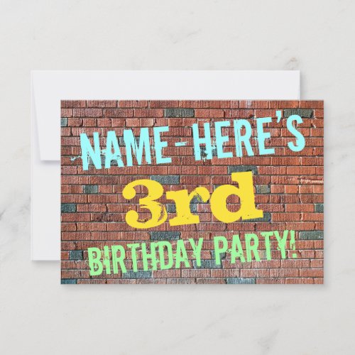 Brick Wall Graffiti Inspired 3rd Birthday  Name Invitation