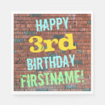 [ Thumbnail: Brick Wall Graffiti Inspired 3rd Birthday + Name Paper Napkin ]