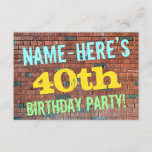 [ Thumbnail: Brick Wall Graffiti Inspired 40th Birthday + Name Invitation ]