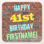 [ Thumbnail: Brick Wall Graffiti Inspired 41st Birthday + Name Paper Coaster ]