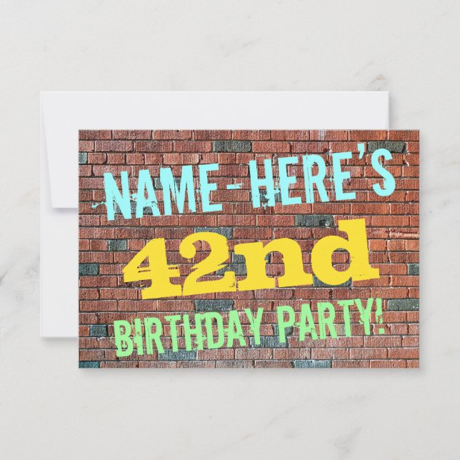 Brick Wall Graffiti Inspired 42nd Birthday + Name Invitation (Front)