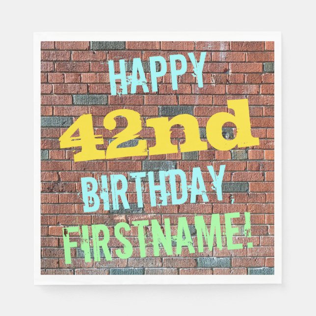 Brick Wall Graffiti Inspired 42nd Birthday + Name Napkins (Front)