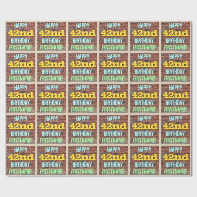 Brick Wall Graffiti Inspired 42nd Birthday + Name Wrapping Paper (Flat)