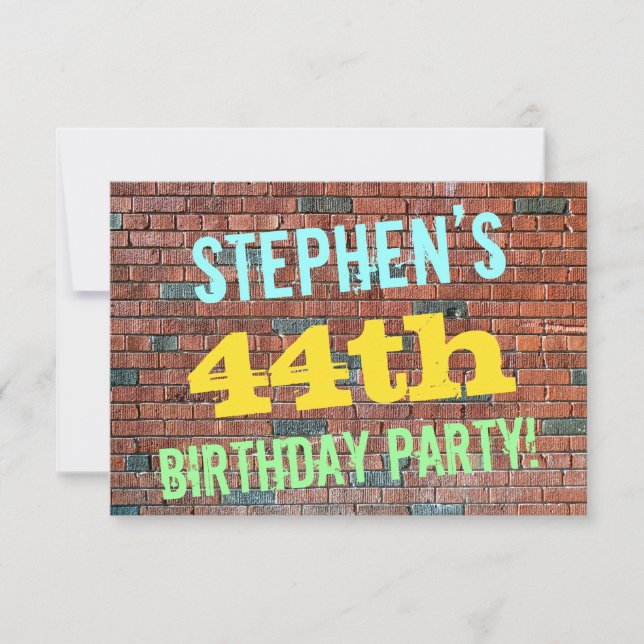 Brick Wall Graffiti Inspired 44th Birthday + Name Invitation (Front)