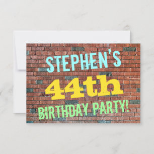 Brick Wall Graffiti Inspired 44th Birthday + Name Invitation