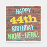 [ Thumbnail: Brick Wall Graffiti Inspired 44th Birthday + Name Napkins ]