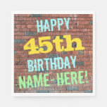 [ Thumbnail: Brick Wall Graffiti Inspired 45th Birthday + Name Napkins ]